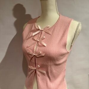 Pink Sleeveless Top with Bow Accents